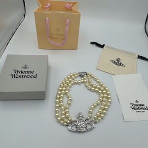 Vivienne Westwood Three Row Pearl Bas Relief Choker